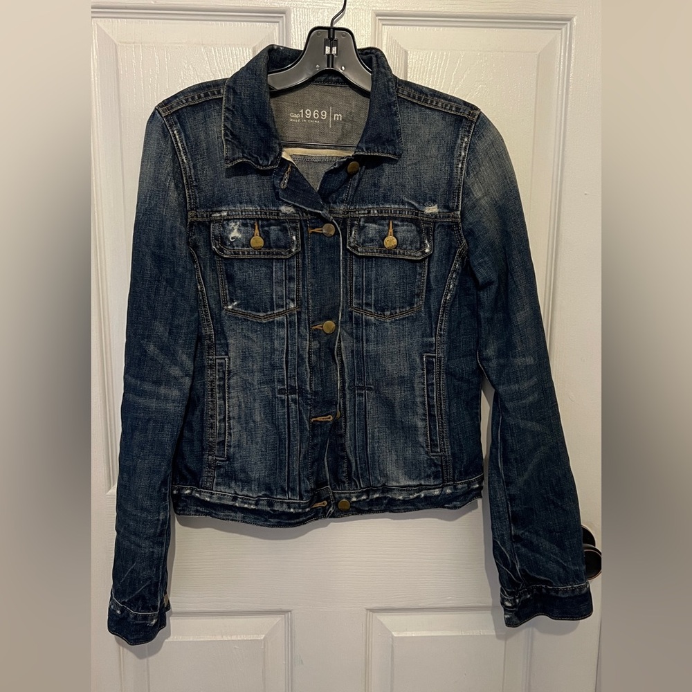 GAP 1969 Women's Dark Wash Distressed Denim Jacket Size M